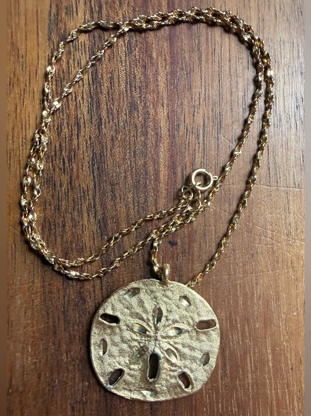 Vintage Gold Tone Sand Dollar Pendant Necklace Beach Summer